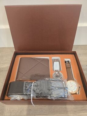 Brown Men's Wallet, Belt and Watch Gift Set